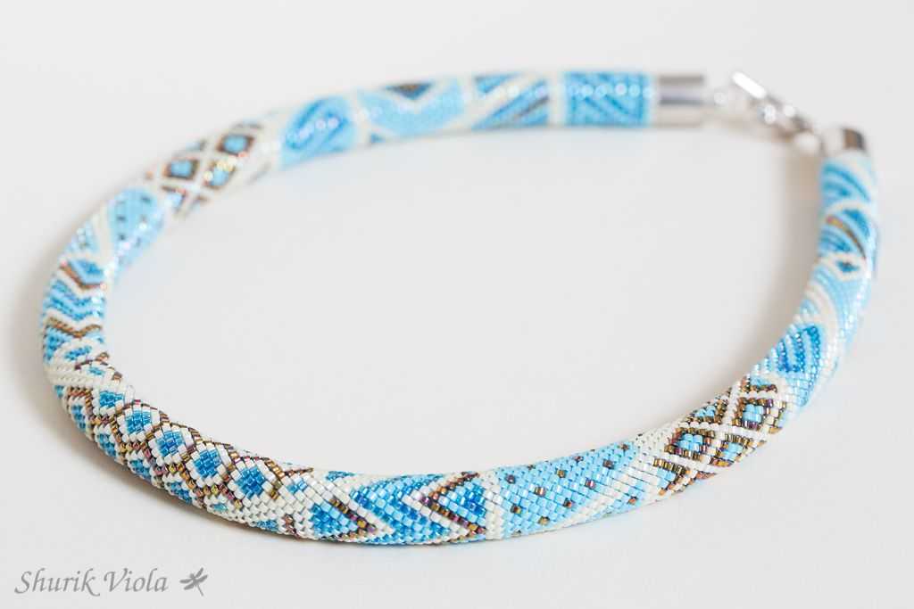 Seed bead necklace "Blue patchwork" / Collier en perles de rocaille "Patchwork bleu" - Shurik Viola