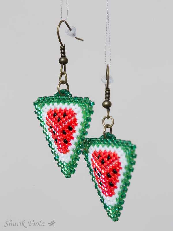 Seed bead earrings "Watermelon" / Boucles d'oreilles en perles de rocaille "Pastèque" - Shurik Viola